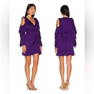 AMUR Mona Violet Ruffle Cold-Shoulder Faux Wrap Mini Dress NWT